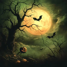 Spooky Halloween Scene Under Moonlit Sky