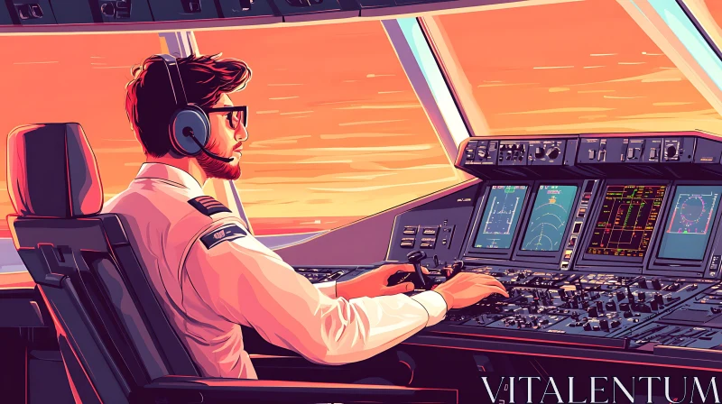 Aviation Control Panel at Sunset AI Image