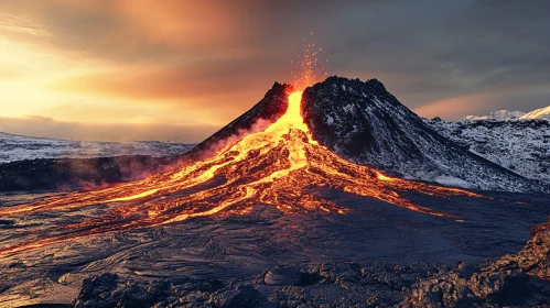 Volcano Eruption with Lava Flow