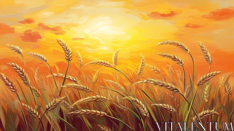 Sunset in a Wheat Field AI Image