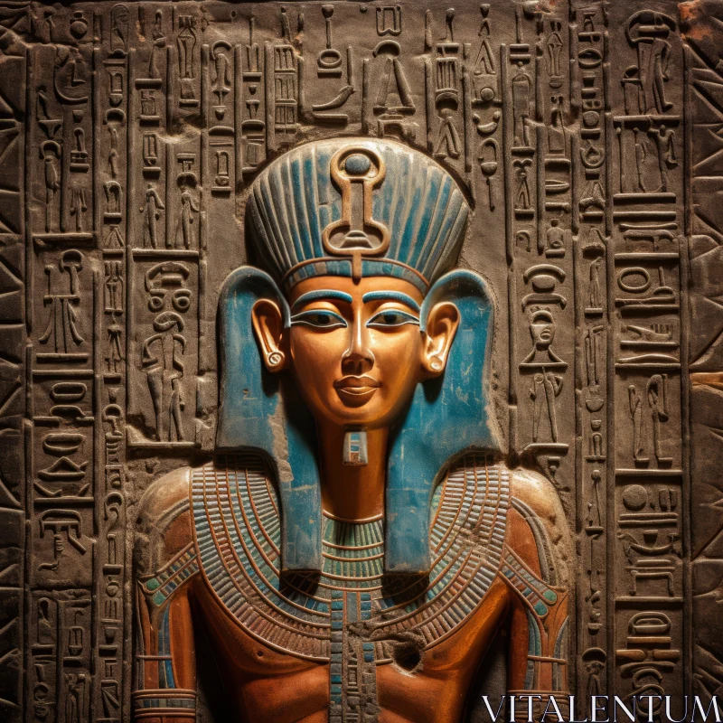 AI ART Egyptian King Statue in Dark Indigo and Azure