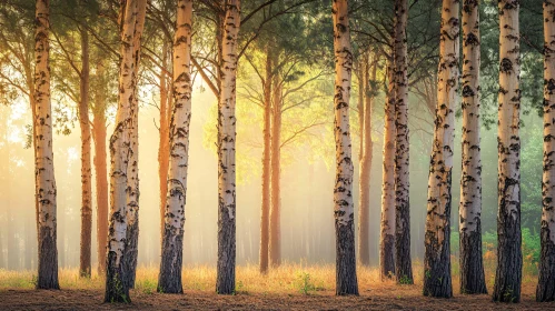 Tranquil Sunlit Birch Forest