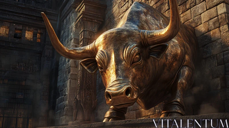 Ancient Bronze Bull Statue AI Image