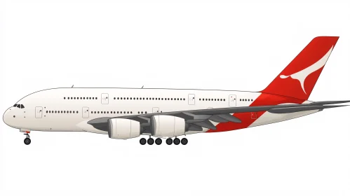 Commercial Aircraft with Red Tail Fin