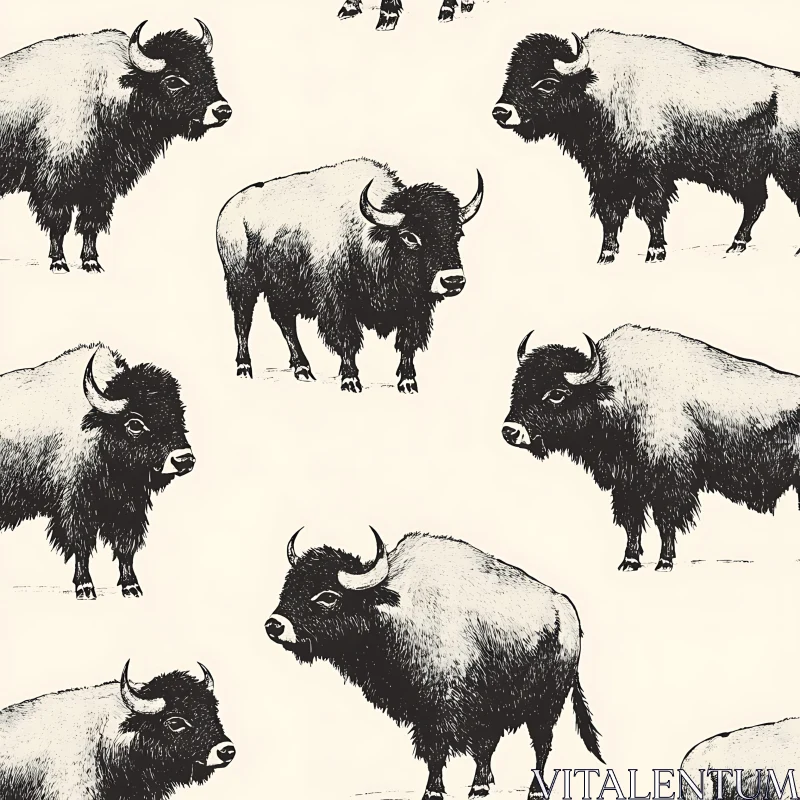 Buffalo Repeated Illustration - Nature Design AI Image