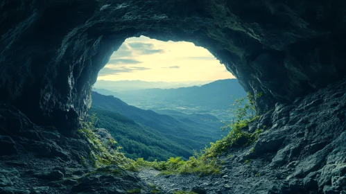 Cave Framed Scenic Mountain Landscape