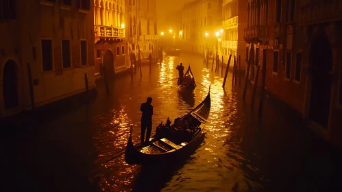 Venetian Nights: Gondolas Under Warm Streetlights