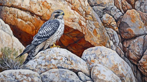 Hawk on Rocky Cliff - Wildlife Art