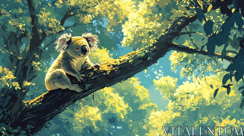 AI ART Koala on a Tree in Natural Habitat