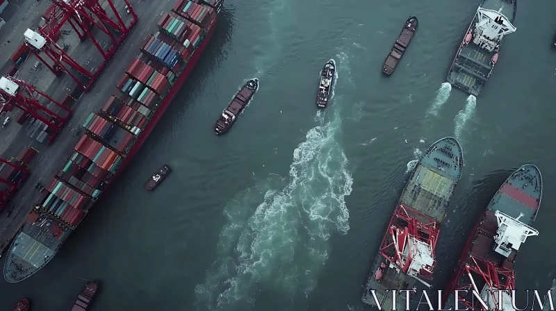 Aerial Perspective of Port with Cargo Vessels AI Image