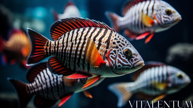 Exotic Red Striped Fish in Aquarium - Tropical Baroque Art AI Image