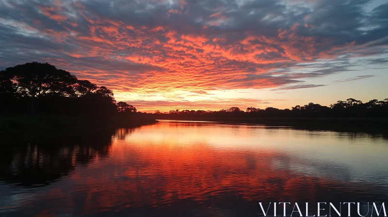 AI ART Sunset Glory: Lake and Sky in Harmony