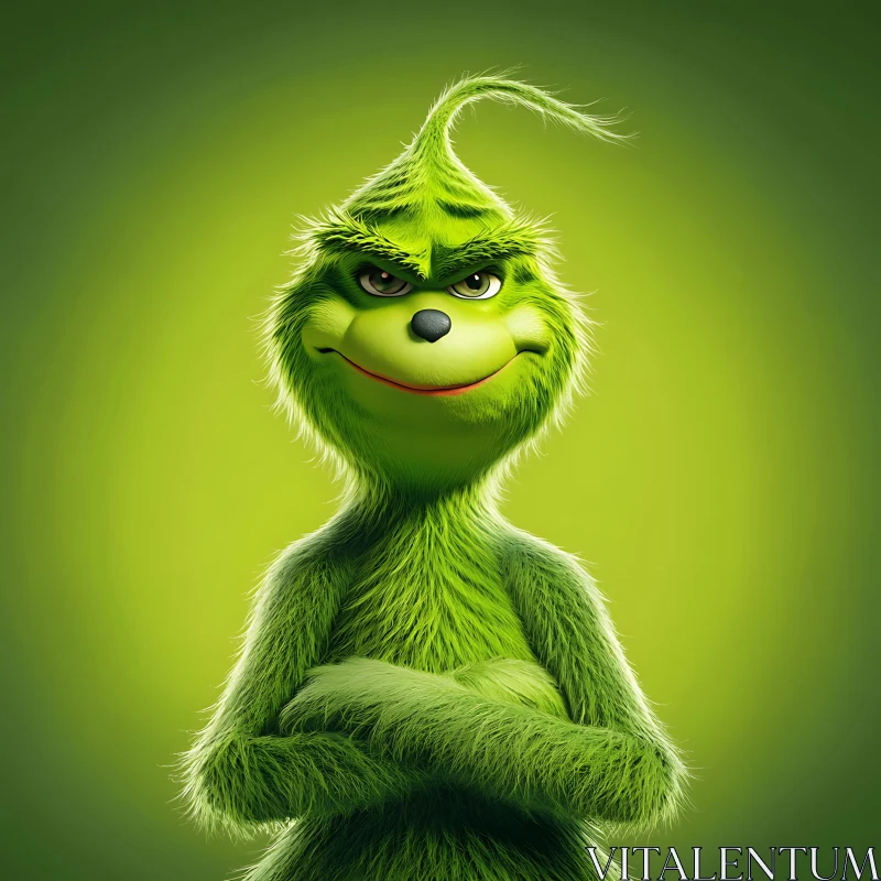 Green-Furred Comical Cartoon Figure AI Image