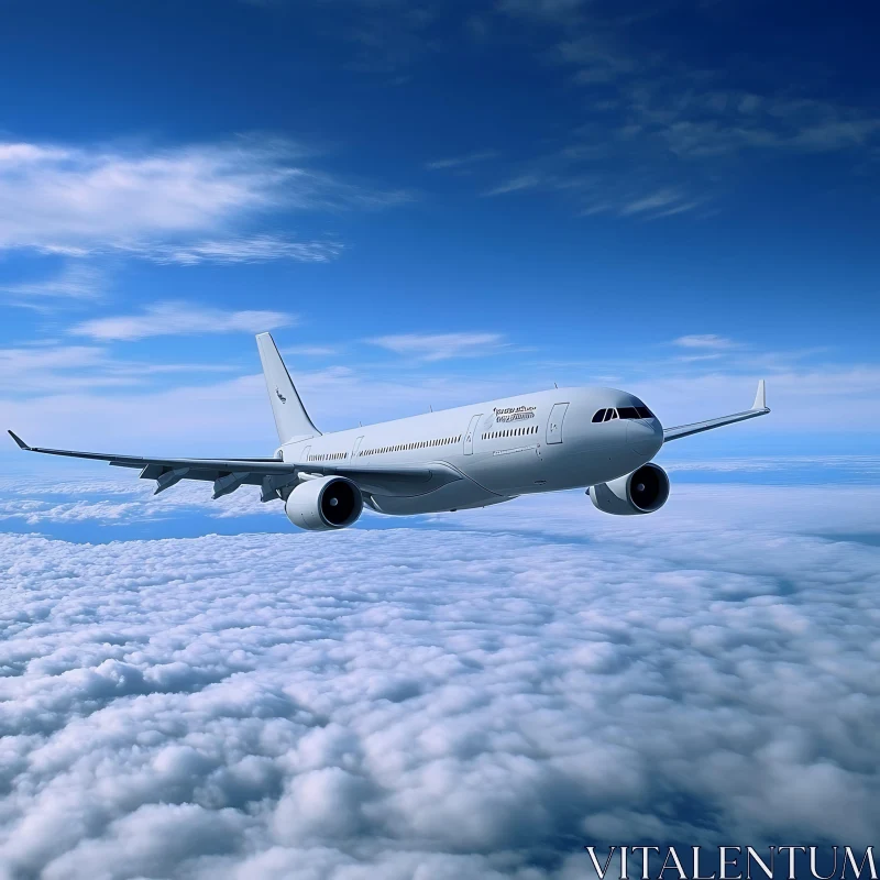 Commercial Airliner Flying High in the Sky AI Image