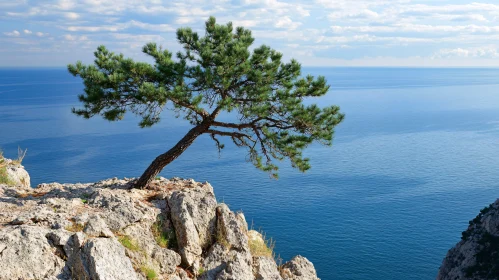 Tree on Cliff Edge with Sea View