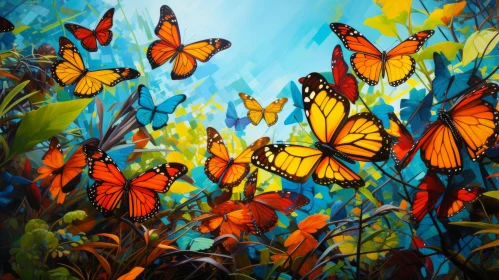 Monarch Butterflies in Tropical Sky: A Mosaic of Color and Life