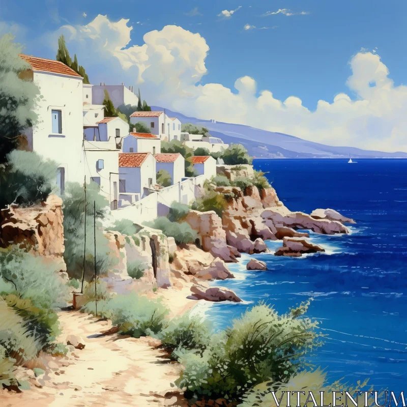 Picturesque Coastal Landscape - Tranquil Mediterranean Setting AI Image