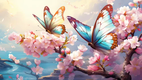 Serene Anime Art - Butterflies and Cherry Blossoms
