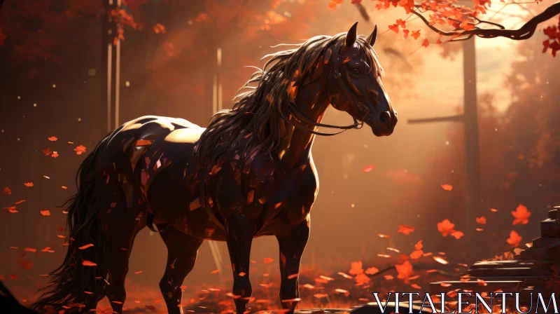 Surreal Horse Amidst Autumn Leaves - Concept Art AI Image