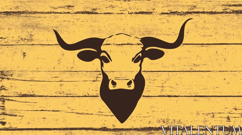 Vintage Bull Head Stencil on Aged Wood AI Image