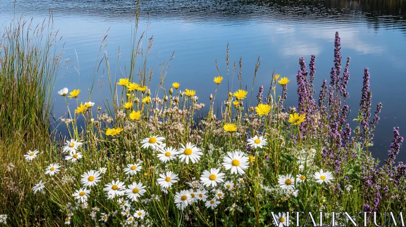 AI ART Lakeside Wildflowers in Full Bloom