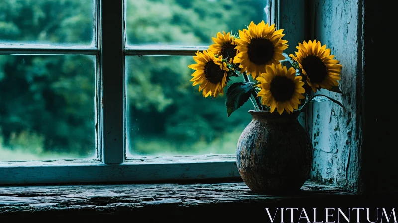 Sunflowers in Vase by the Window AI Image