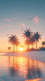 Golden Beach Sunset with Palm Trees