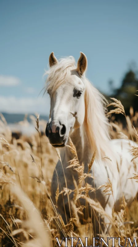 Graceful White Horse in a Wheat Field AI Image