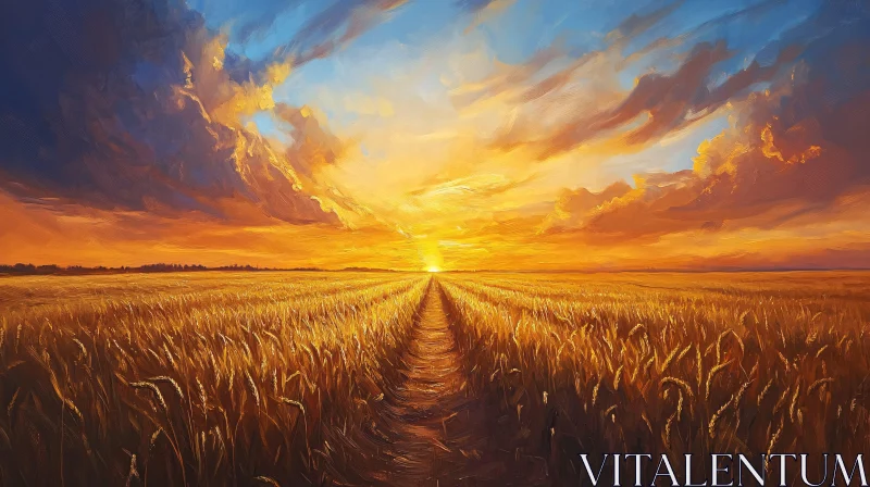 Sunset in a Wheat Field AI Image