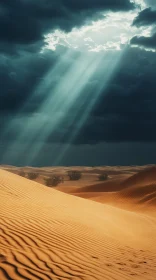 Desert Sand Dunes with Sunlight Streaming