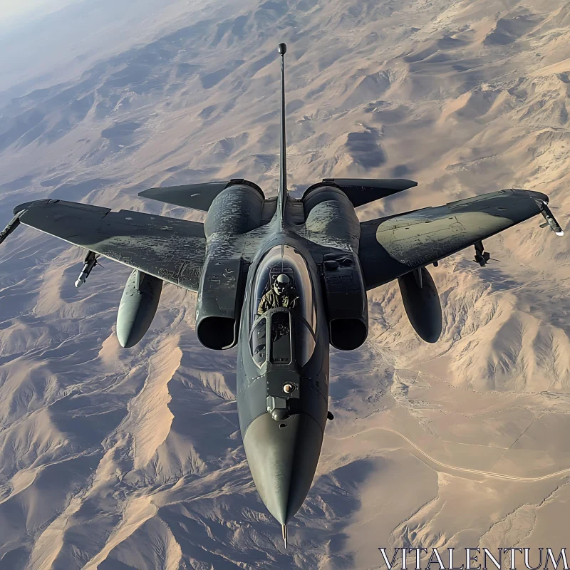 AI ART Aerial View of Fighter Jet Over Desert