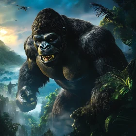 Powerful Gorilla in Jungle