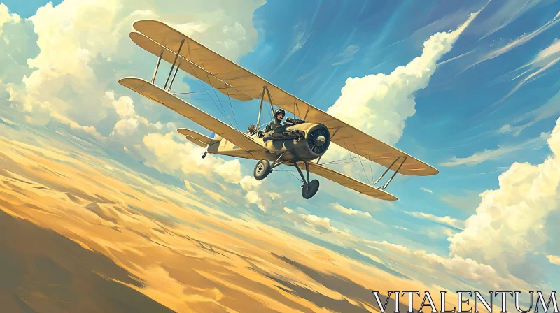 AI ART Biplane in Clear Blue Sky Above Desert