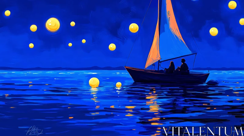 AI ART Romantic Night Sail with Lanterns