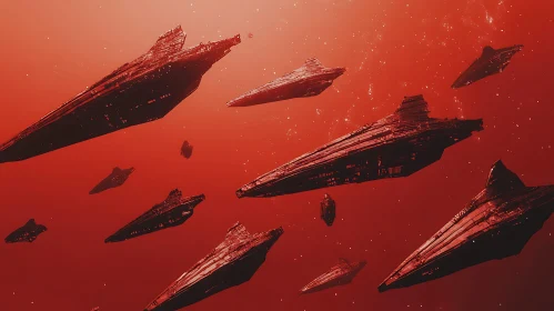 Galactic Spaceship Armada in Red-Hued Space