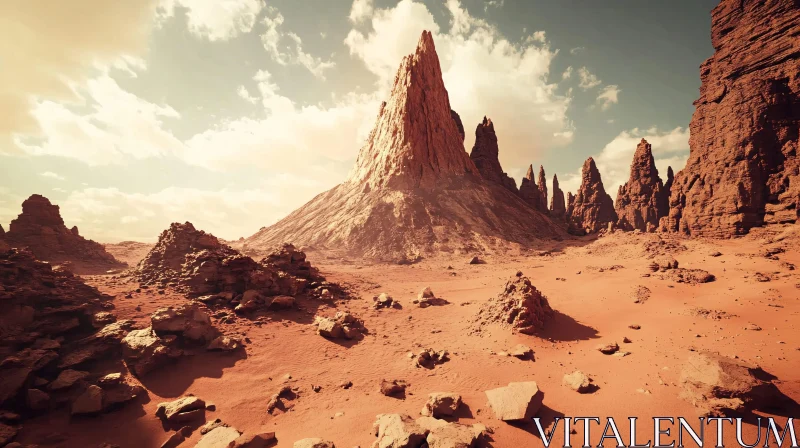 AI ART Towering Mountain in Rugged Desert