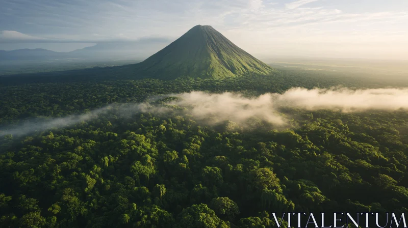 AI ART Majestic Mountain with Dense Forests and Mist