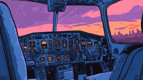 Sunset View from an Airplane Cockpit