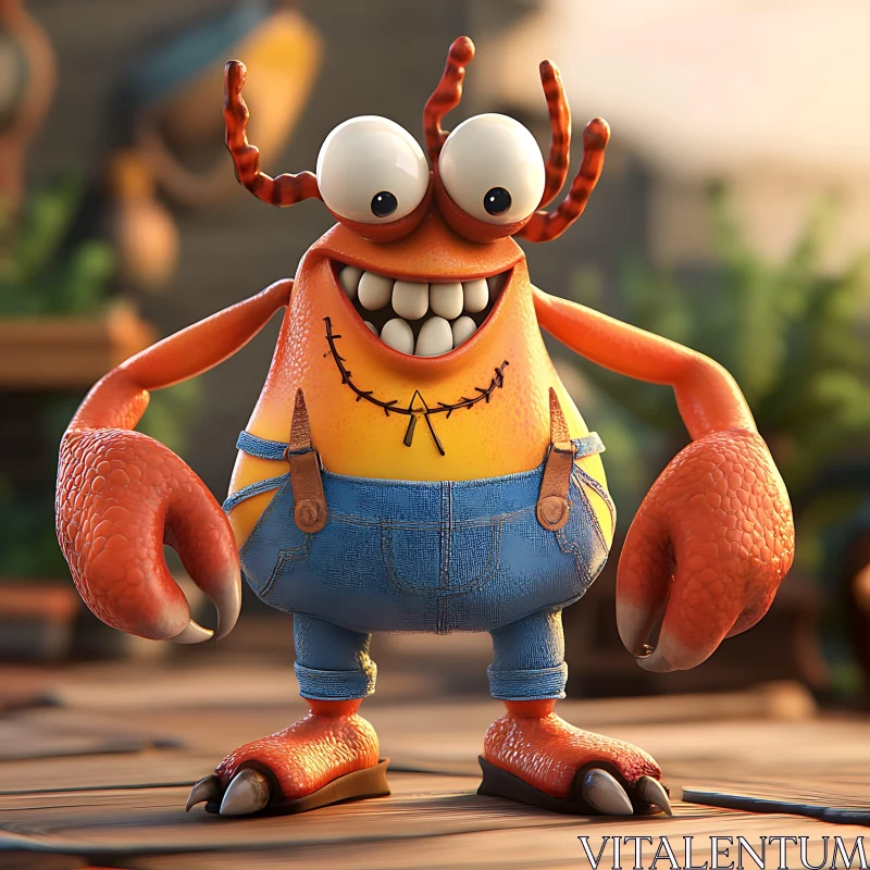 Playful Orange Monster with Big Eyes and Crab Claws AI Image