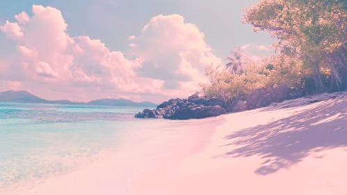 Tropical Shoreline with Cotton Candy Clouds