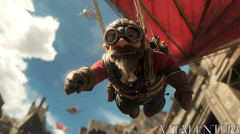 AI ART Fantasy Character Flying in Steampunk Gear