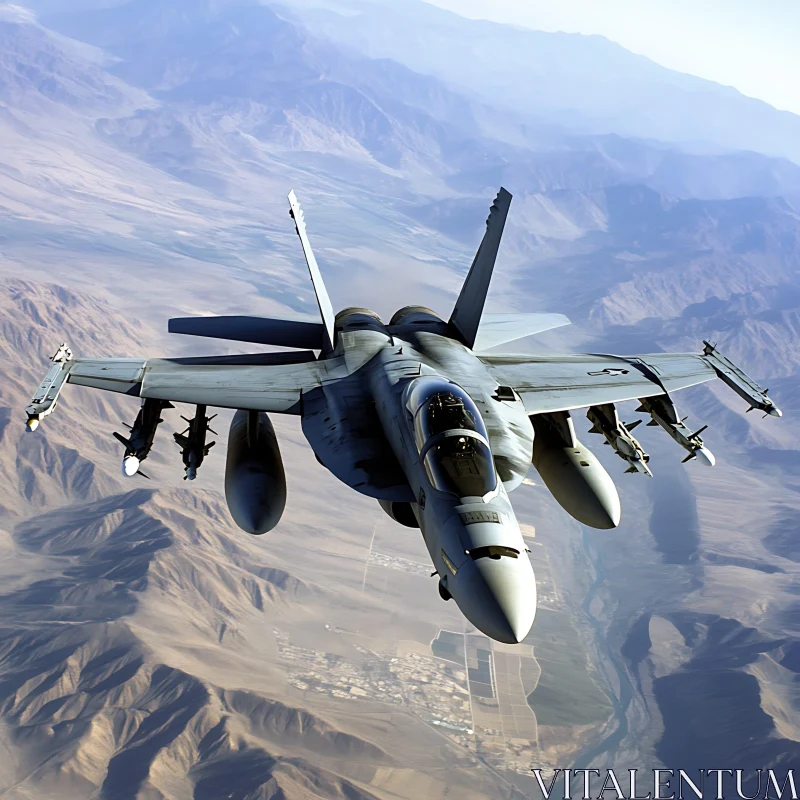 AI ART Majestic Flight of a Military Jet Over Mountains