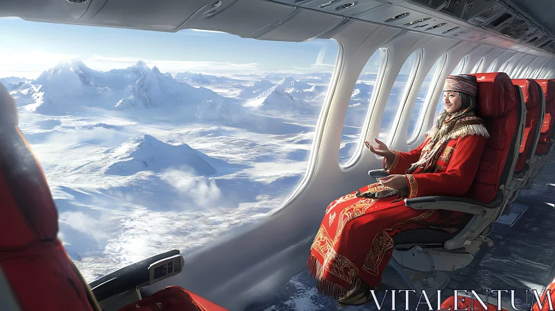 Snowy Mountains Seen from Airplane Window