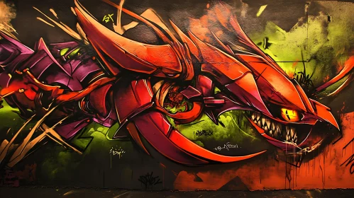 Urban Mural of a Futuristic Dragon