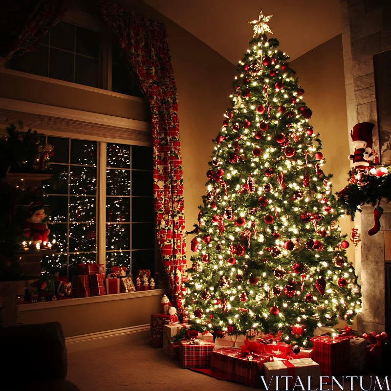 Festive Holiday Tree with Ornaments and Gifts