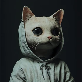 Expressive White Cat in a Hoodie