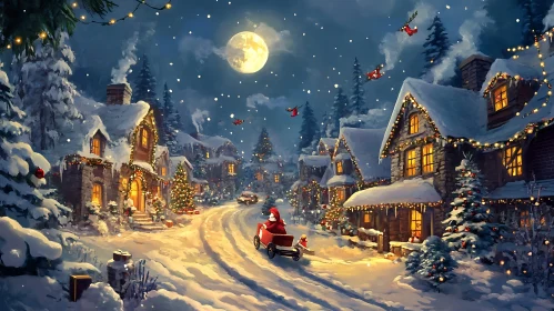 Holiday Spirit in a Snow-Covered Village