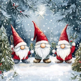 Holiday Gnomes in Winter Forest