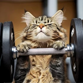 Cute Tabby Cat Weightlifting