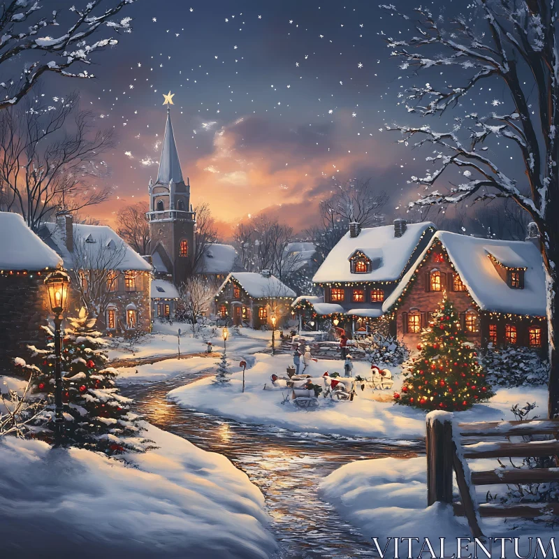 Snowy Holiday Village at Twilight